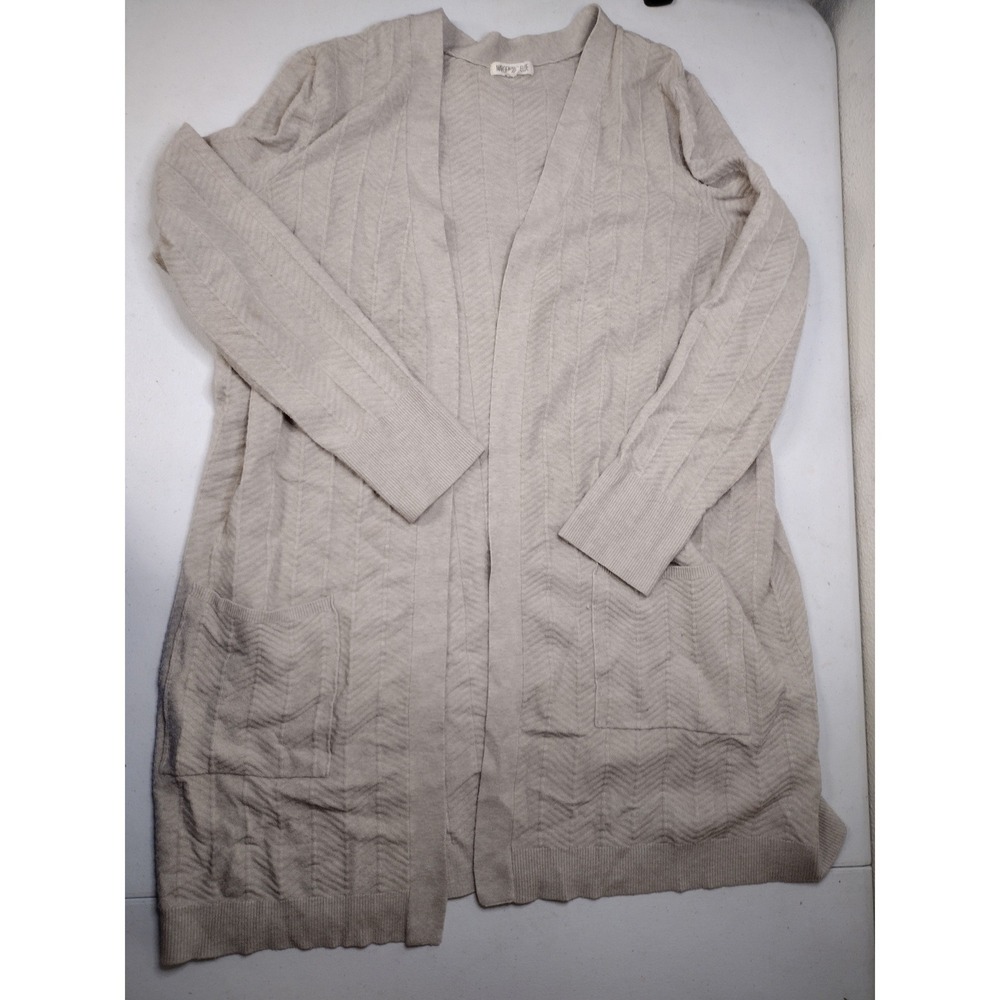 Margeaux & Ellie Women 1X Oatmeal Beige Chevron Textured Open Front Cardigan